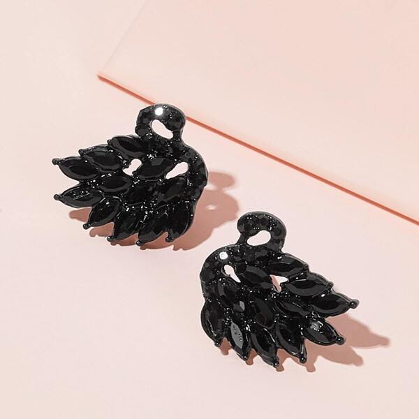 

Swan Design Stud Earrings 1pair, Black