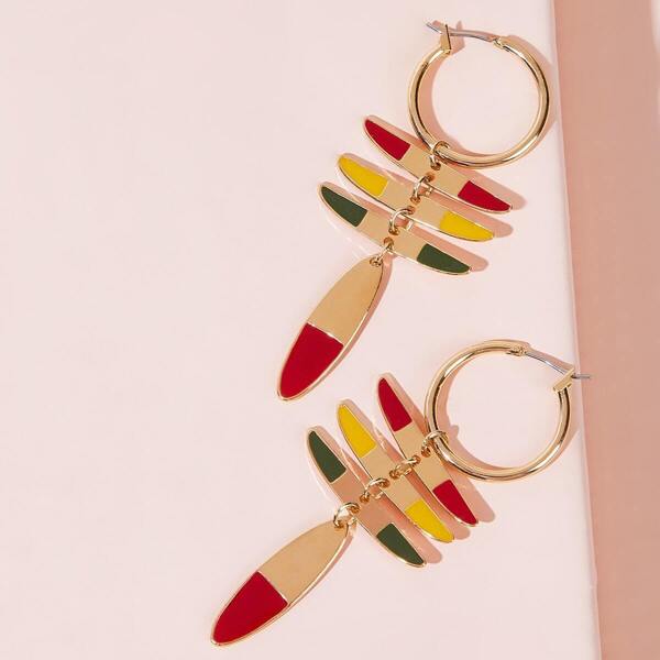 

Ring Decor Color-block Drop Earrings 1pair