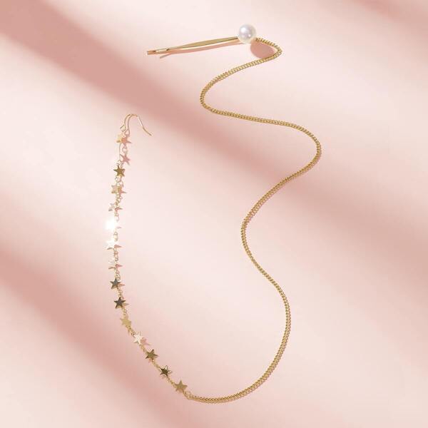 

Faux Pearl & Star Decor Earrings 1pc, Gold