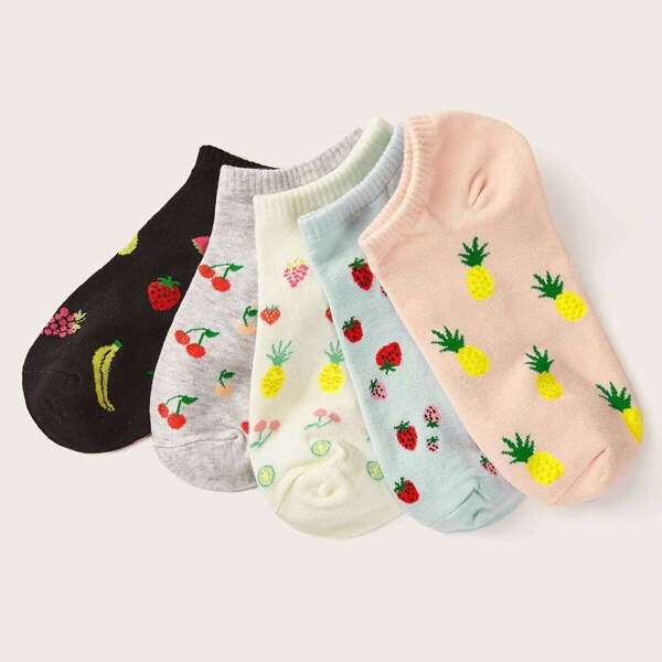 

Pineapple & Cherry Pattern Ankle Socks 5pairs