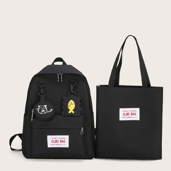 

Animal Print Backpack With Shopper Bag, Black