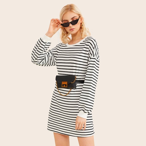 

Striped Drop Shoulder Tee Dress Without Bag