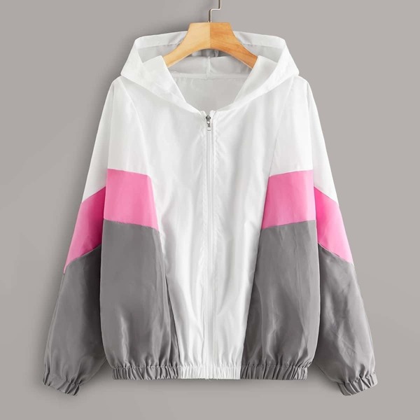 

Cut And Sew Panel Hooded Windbreaker Jacket