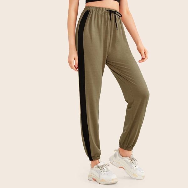 

Contrast Panel Drawstring Waist Pants