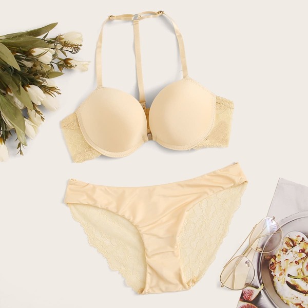 

Floral Lace Push Up Lingerie Set, Nude
