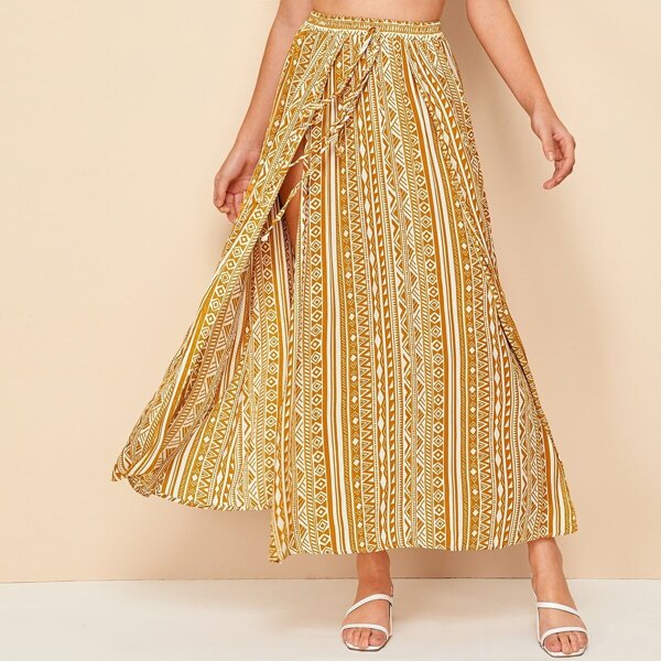

Tribal Print Tie Waist Wrap Skirt