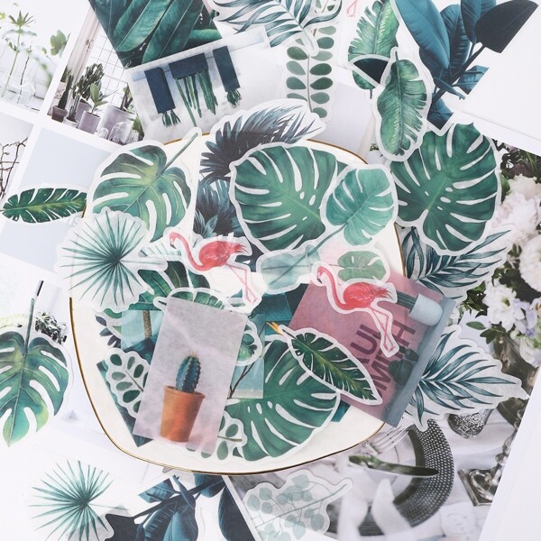 

Tropical Leaf Print Sticker 60pcs, Multicolor