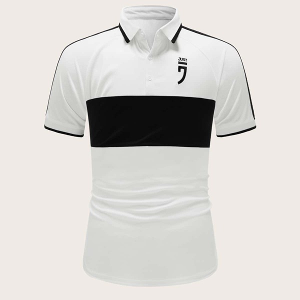 

Men Letter Embroidered Contrast Binding Polo Shirt, White