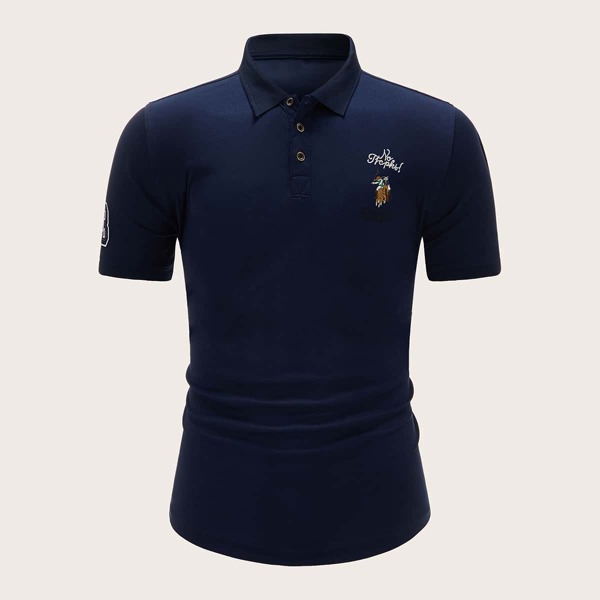 

Men Letter And Cartoon Embroidery Polo Shirt