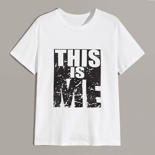 

Men Slogan Print Round Neck Tee, White