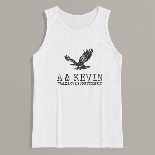 

Men Letter & Hawk Print Tank Top, White