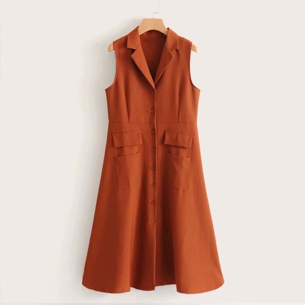 

Dual Pocket Button Front Blazer Dress