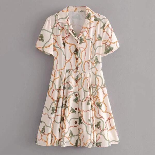 

Chain Print Button Front Shirt Dress