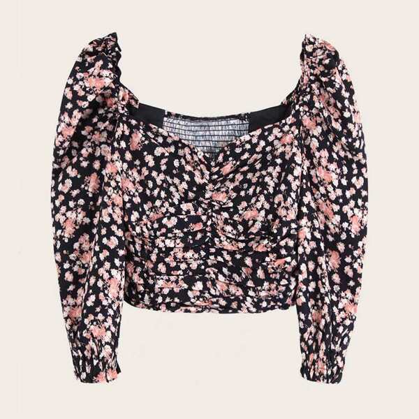

Ditsy Floral Sweetheart Neck Ruched Top