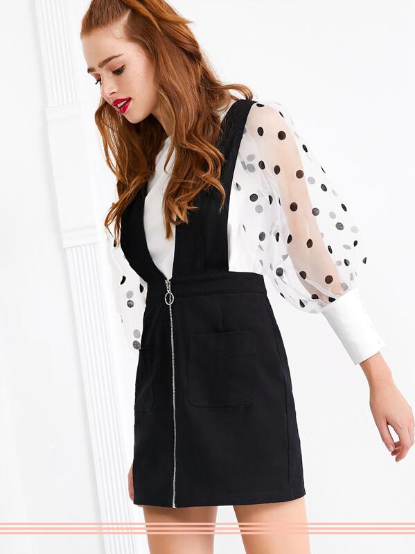 

O-ring Zip Up Pocket Patched Pinafore Dress, Black, Chloe Melton