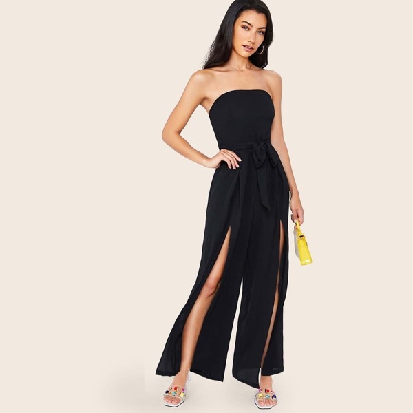 

Belted M-slit Tube Jumpsuit