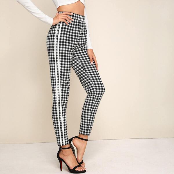 

High Waist Striped Side Gingham Pants