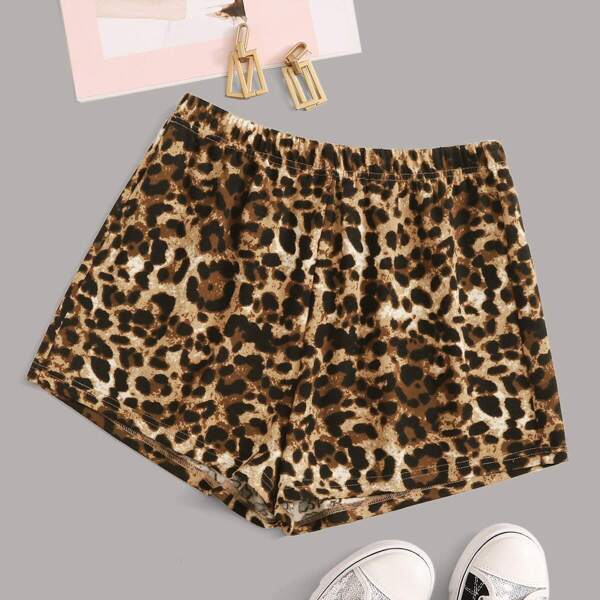 

Elastic Waist Leopard Print Shorts