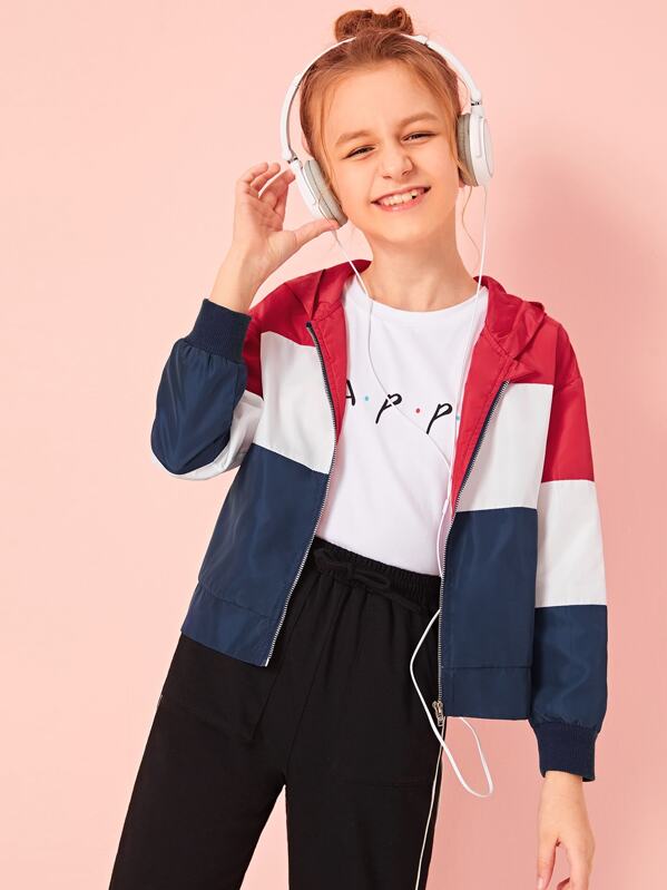 

Girls Cut And Sew Windbreaker Jacket, Multicolor, Sashab