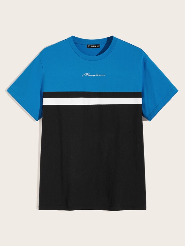 

Men Letter Print Colorblock Tee, Multicolor, Lucas S