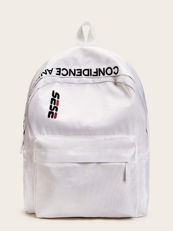 

Letter Embroidery Oxford Backpack, White