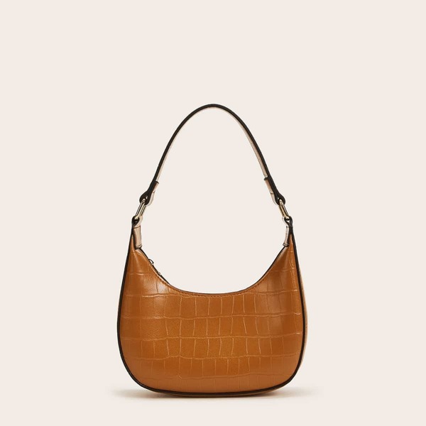 

Croc Embossed Hobo Bag, Brown