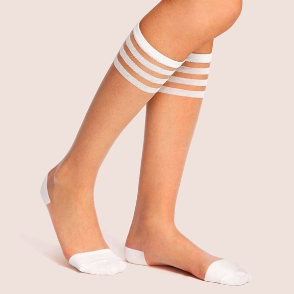 

Striped Pattern Mesh Stockings 1pair