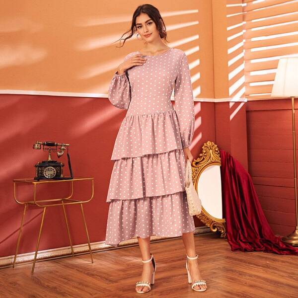 

Polka Dot Tiered Layer Ruffle Hem Dress