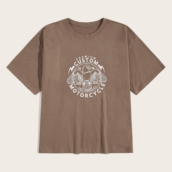 

Men Letter & Eagle Print Tee