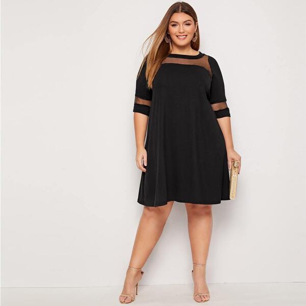 

Plus Mesh Panel Flared Hem Dress