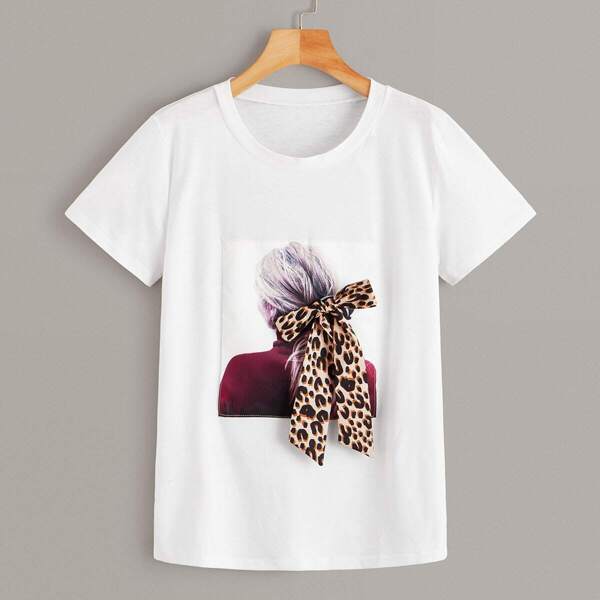 

Figure Print Bow Front Tee