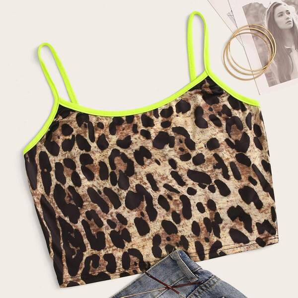 

Contrast Binding Trim Leopard Cami Top, Multicolor