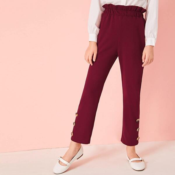

Girls Paperbag Waist Button Detail Pants