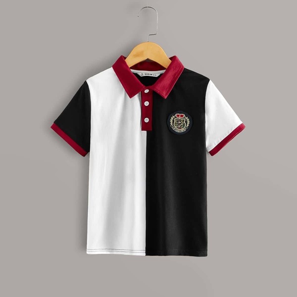 

Boys Contrast Collar Patched Detail Colorblock Polo Shirt