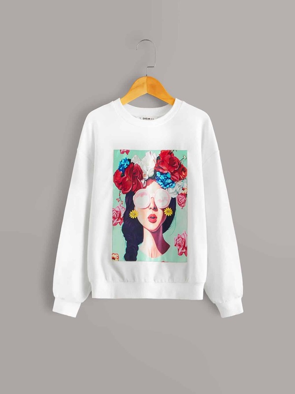 

Girls Figure Graphic Pullover, White
