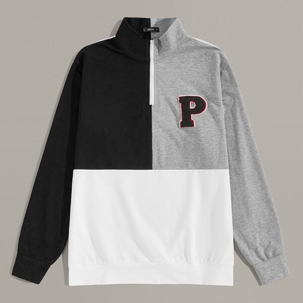 

Men Faux Fur Patched Colorblock Zip Front Sweatshirt, Multicolor