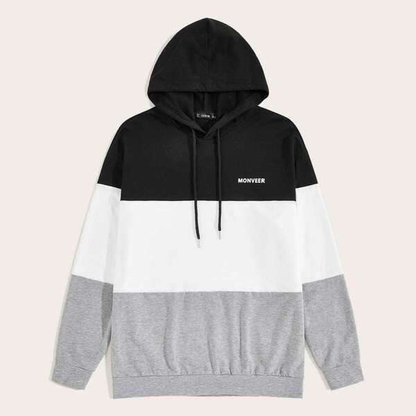 

Men Letter Graphic Cut-and-sew Hoodie, Multicolor