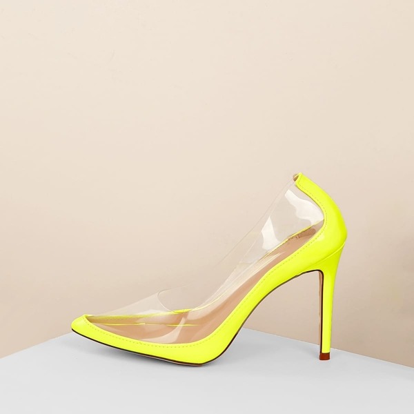 

Neon Pointy Toe Clear Detail Stiletto Pumps, Yellow bright