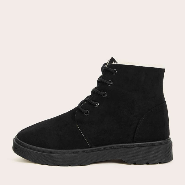 

Lace Up Faux Fur Lined Boots, Black