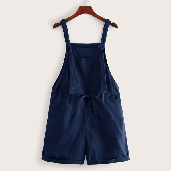

Solid Pocket Front Drawstring Waist Overalls