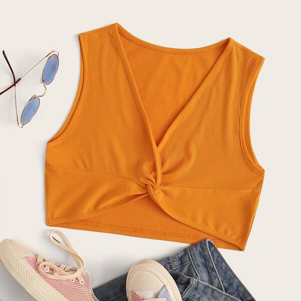 

Neon Orange Twist Front Top