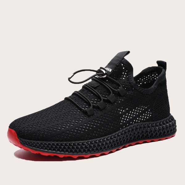 

Men Lace-up Front Knit Trainers, Black
