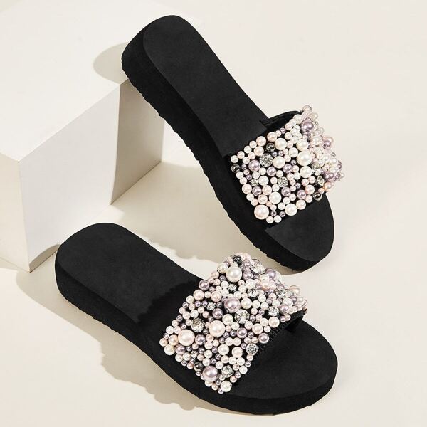 

Open Toe Faux Pearl Decor Sliders
