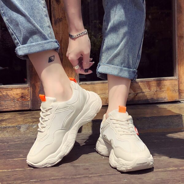 

Lace-up Front Mesh Panel Sneakers, Beige