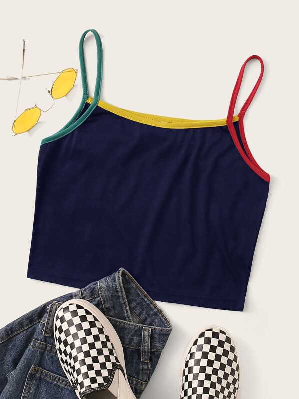 

Contrast Binding Crop Cami Top, Navy