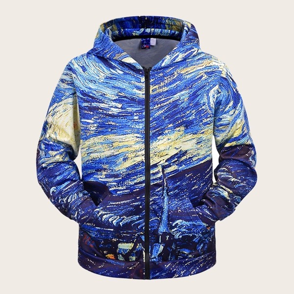 

Men Painting Print Hooded Jacket