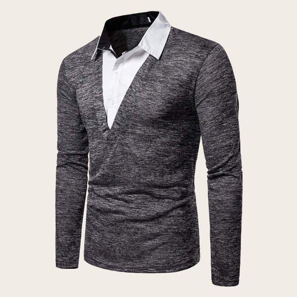 

Men Space Dye 2 In 1 Polo Shirt, Grey