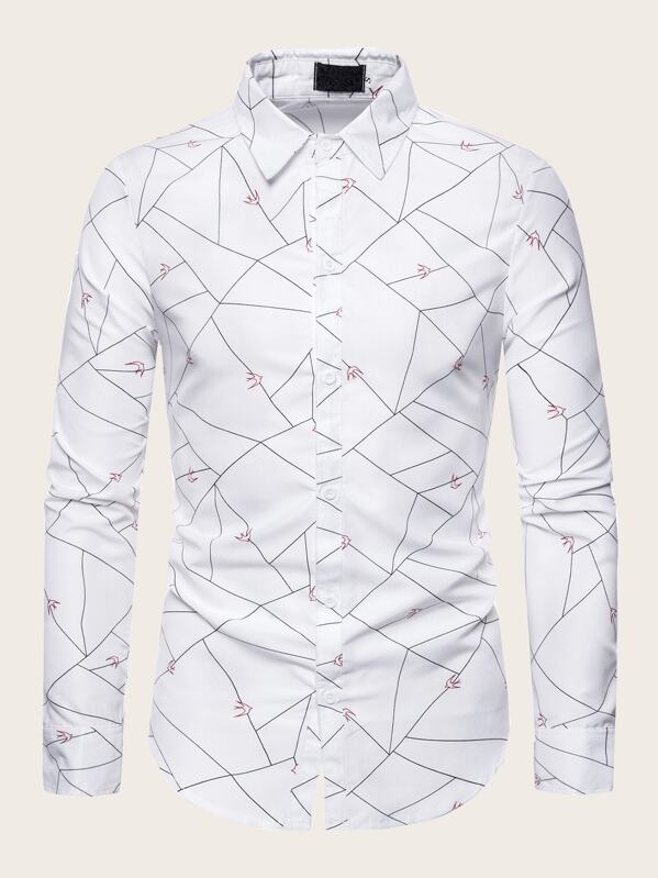 

Men Allover Geo Print Shirt, White