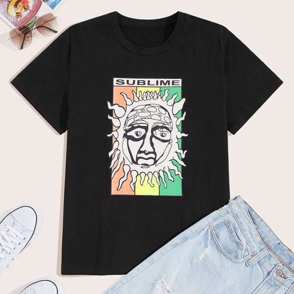 

Men Cartoon & Letter Print Tee