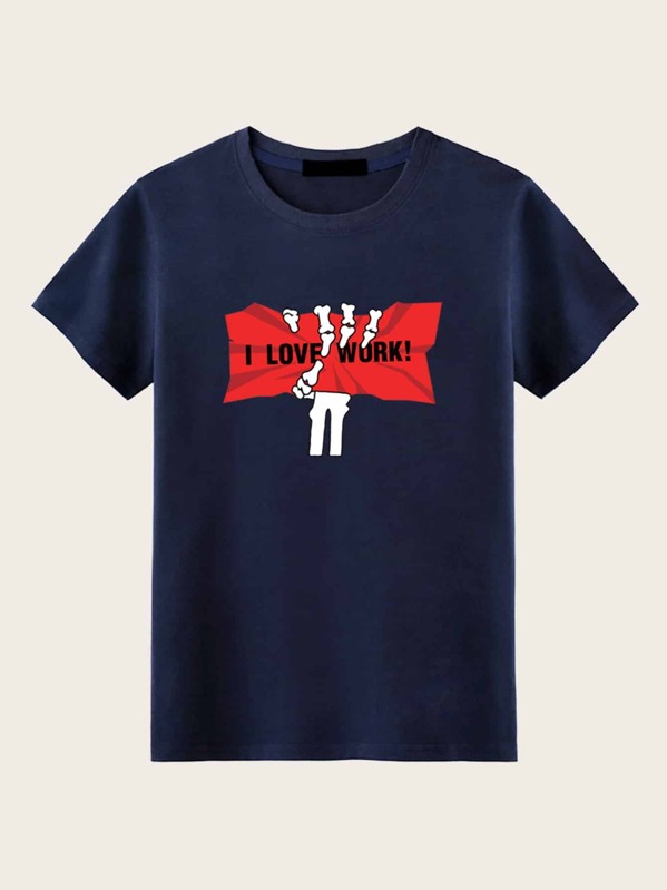

Men Letter Print Tee, Navy